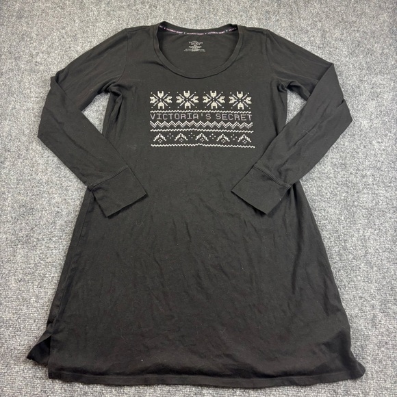 VICTORIA’S SECRET Women’s Black Long Sleeve Nightgown Snowflakes size: Medium - Picture 1 of 5